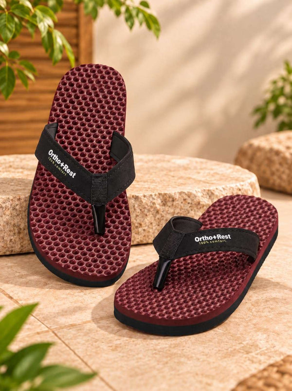 Ortho Rest Women's Comfortable and Stylish Flat Sandals Slipper | Soft Sole Casual Slip-On with back foot support (L777) - Maroon