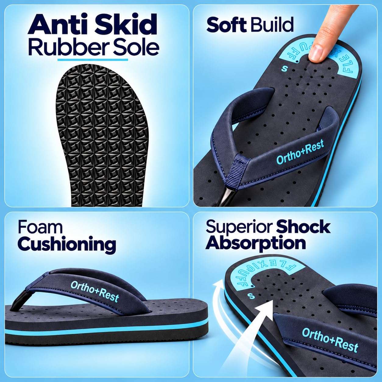 Ortho Rest Women's Comfortable and Stylish Flat Sandals Slipper | Soft Sole Casual Slip-On with back foot support (L300) - Blue