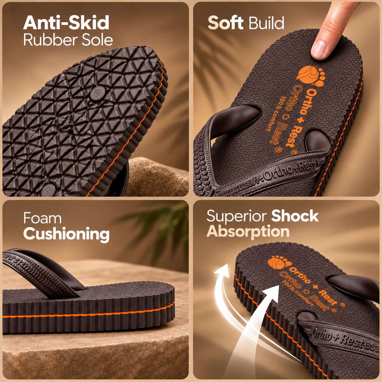 Ortho Rest Hawaii Chappal  Comfort Ortho Care, Bathroom Rubber Flip-Flops (R111) - Brown
