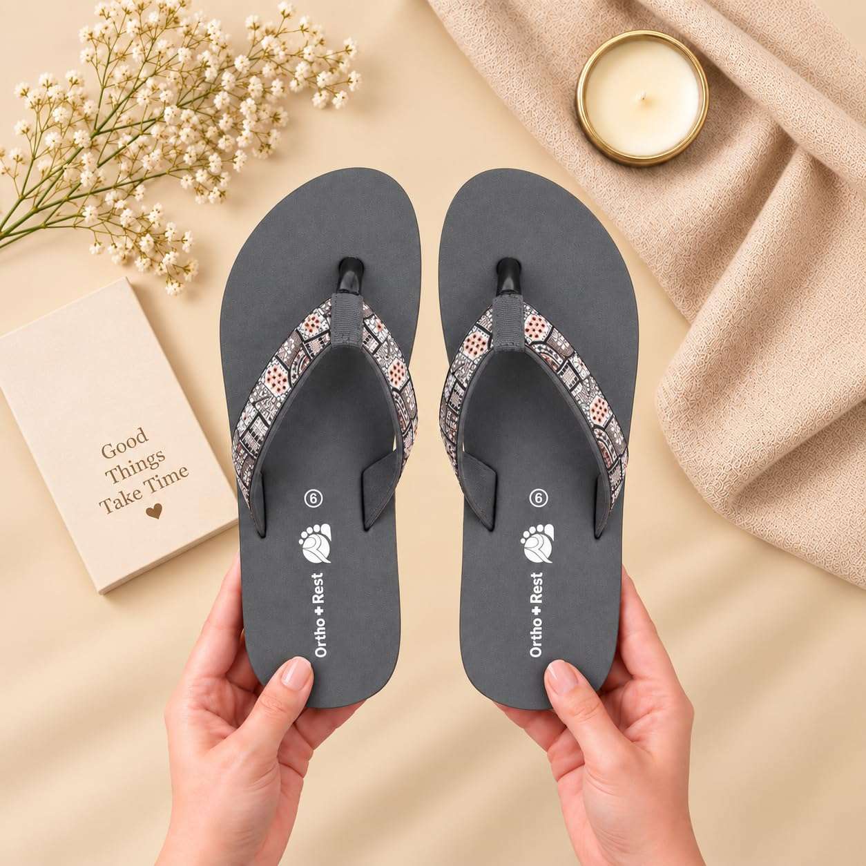 Ortho Rest Women's Comfortable and Stylish Flat Sandals Slipper | Soft Sole Casual Slip-On with back foot support (L221) - Grey