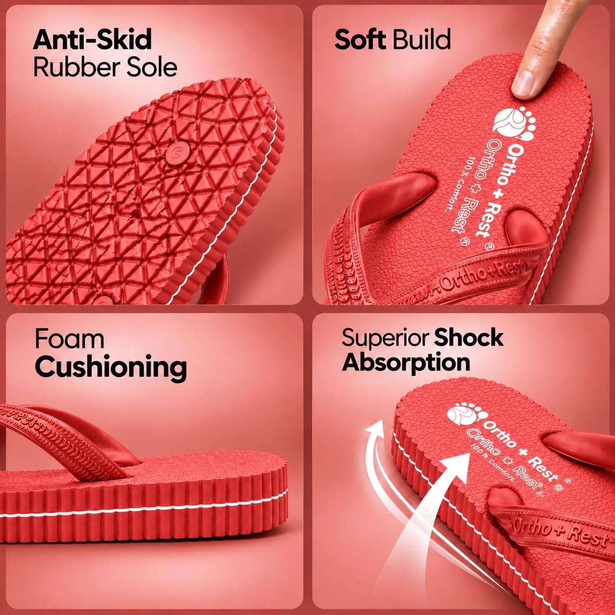 Ortho Rest Hawaii Chappal  Comfort Ortho Care, Bathroom Rubber Flip-Flops (R111) - Red