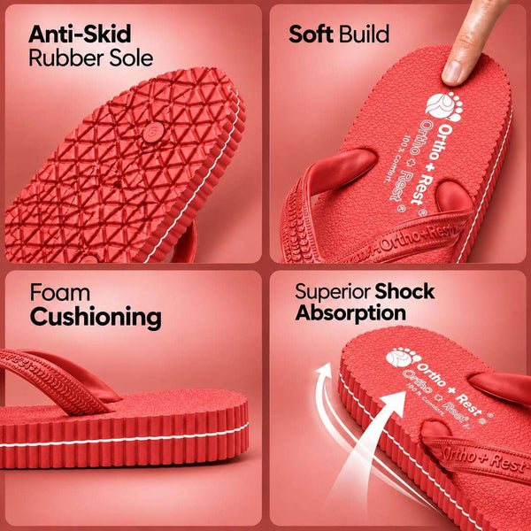 Ortho Rest Hawaii Chappal  Comfort Ortho Care, Bathroom Rubber Flip-Flops (R111) - Red