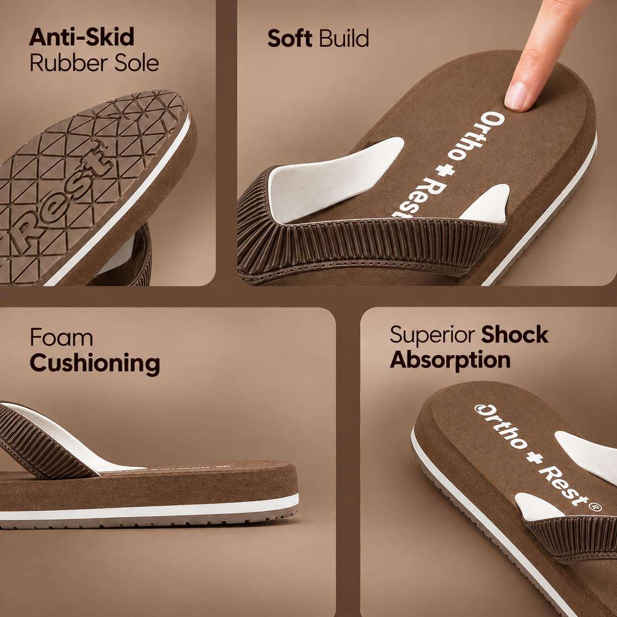 Ortho Rest  Slippers for Women with Cushioned Anti-Skid Sole (L219) - Light Brown