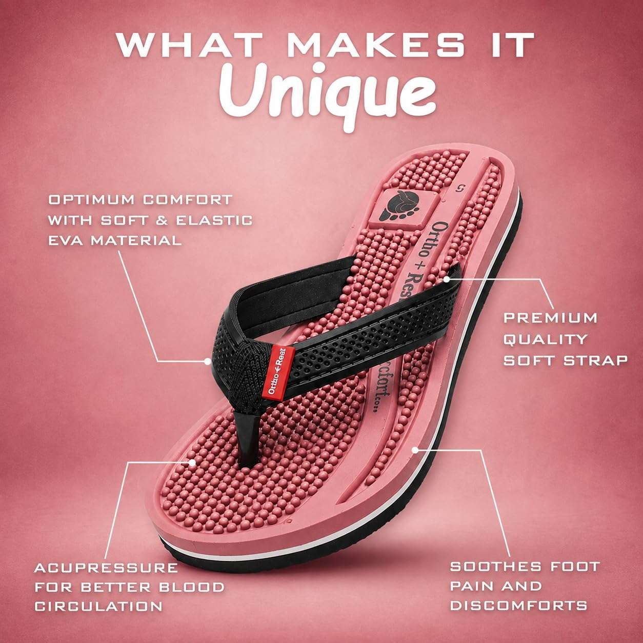 Ortho Rest Women's Comfortable and Stylish Flat Sandals Slipper | Soft Sole Casual Slip-On with back foot support (L215) - Pink
