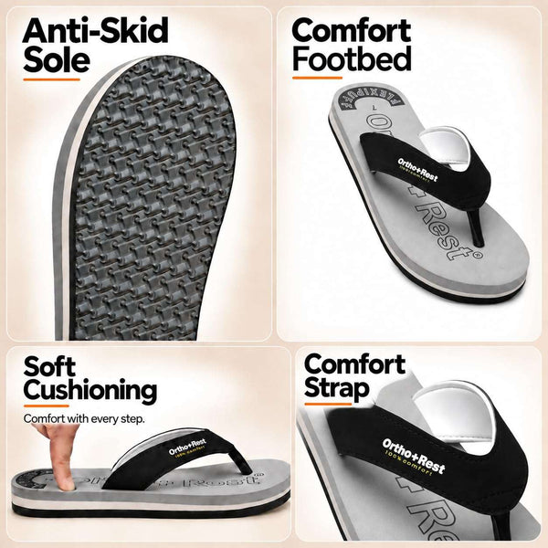 Ortho Rest Men Slipper  Super Soft, Lightweight and Comfortable Flip Flops for Home Daily Use (M555) - Grey