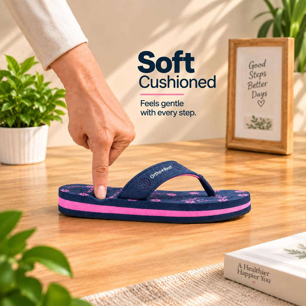 Ortho Rest Women's Comfortable and Stylish Flat Sandals Slipper | Soft Sole Casual Slip-On with back foot support (L218) - Navy Blue