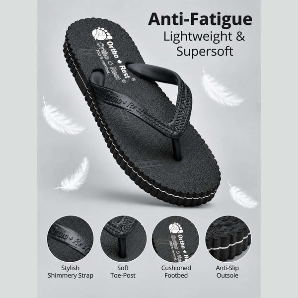 Ortho Rest Hawaii Chappal  Comfort Ortho Care, Bathroom Rubber Flip-Flops (R111) - Black
