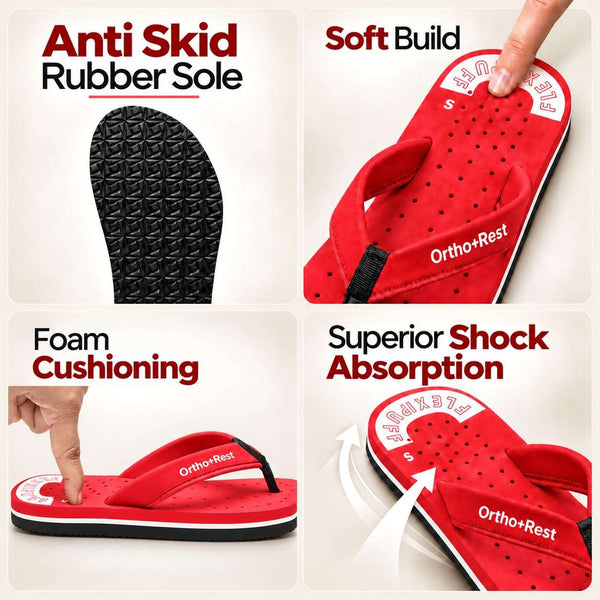 Ortho Rest Women's Comfortable and Stylish Flat Sandals Slipper | Soft Sole Casual Slip-On with back foot support (L300) - Red