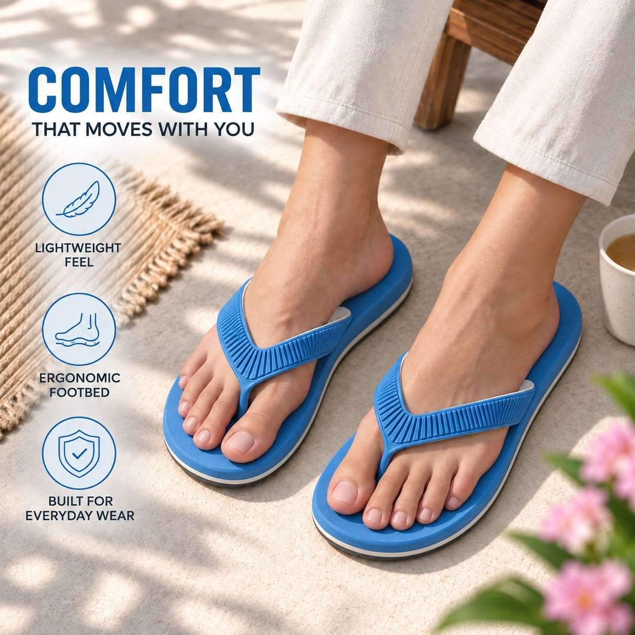 Ortho Rest  Slippers for Women with Cushioned Anti-Skid Sole (L219) - Sky Blue