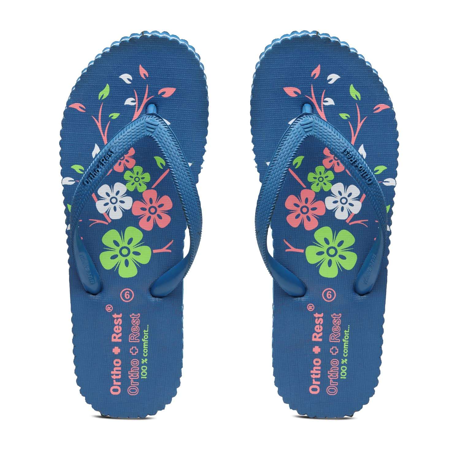 Ortho Rest Women's Comfortable and Stylish Flat Sandals Slipper | Soft Sole Casual Slip-On with back foot support (R115) - Blue