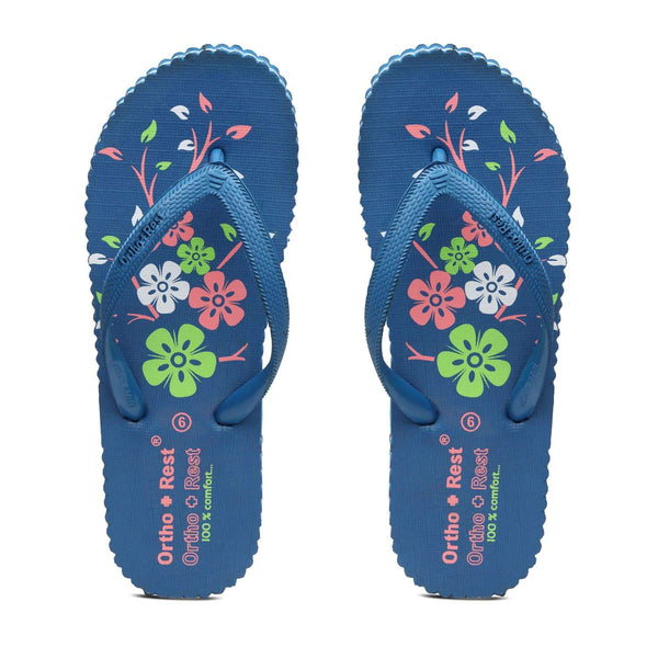 Ortho Rest Women's Comfortable and Stylish Flat Sandals Slipper | Soft Sole Casual Slip-On with back foot support (R115) - Blue