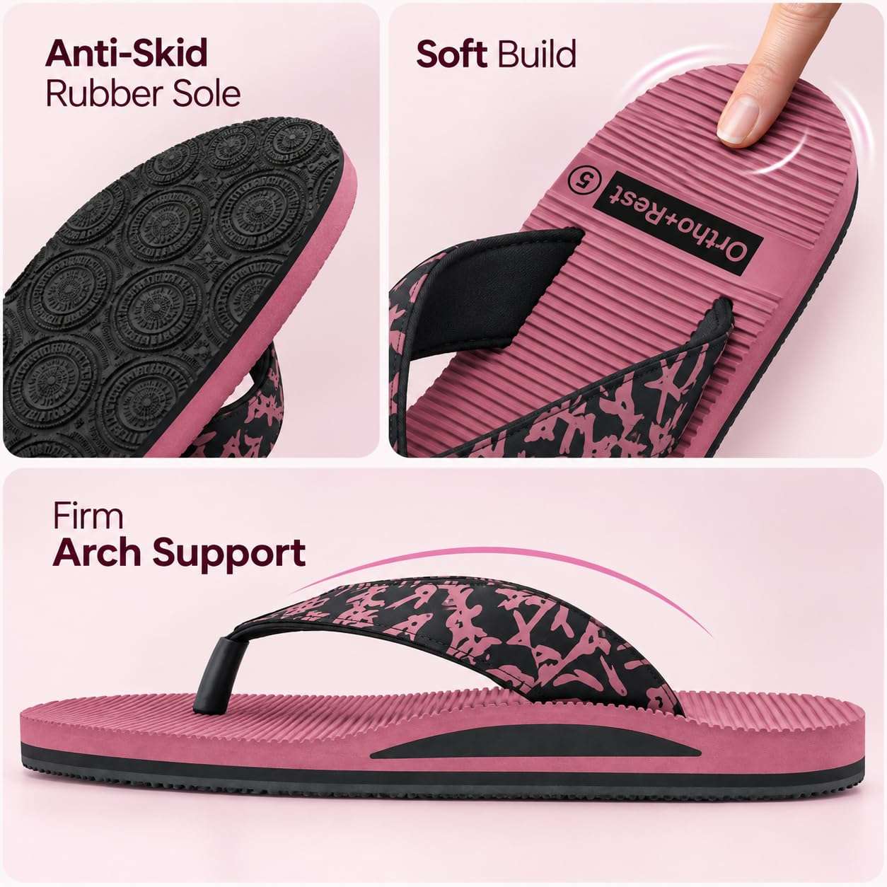 Ortho Rest Women's Comfortable and Stylish Flat Sandals Slipper | Soft Sole Casual Slip-On with back foot support (ARCH02) - Pink