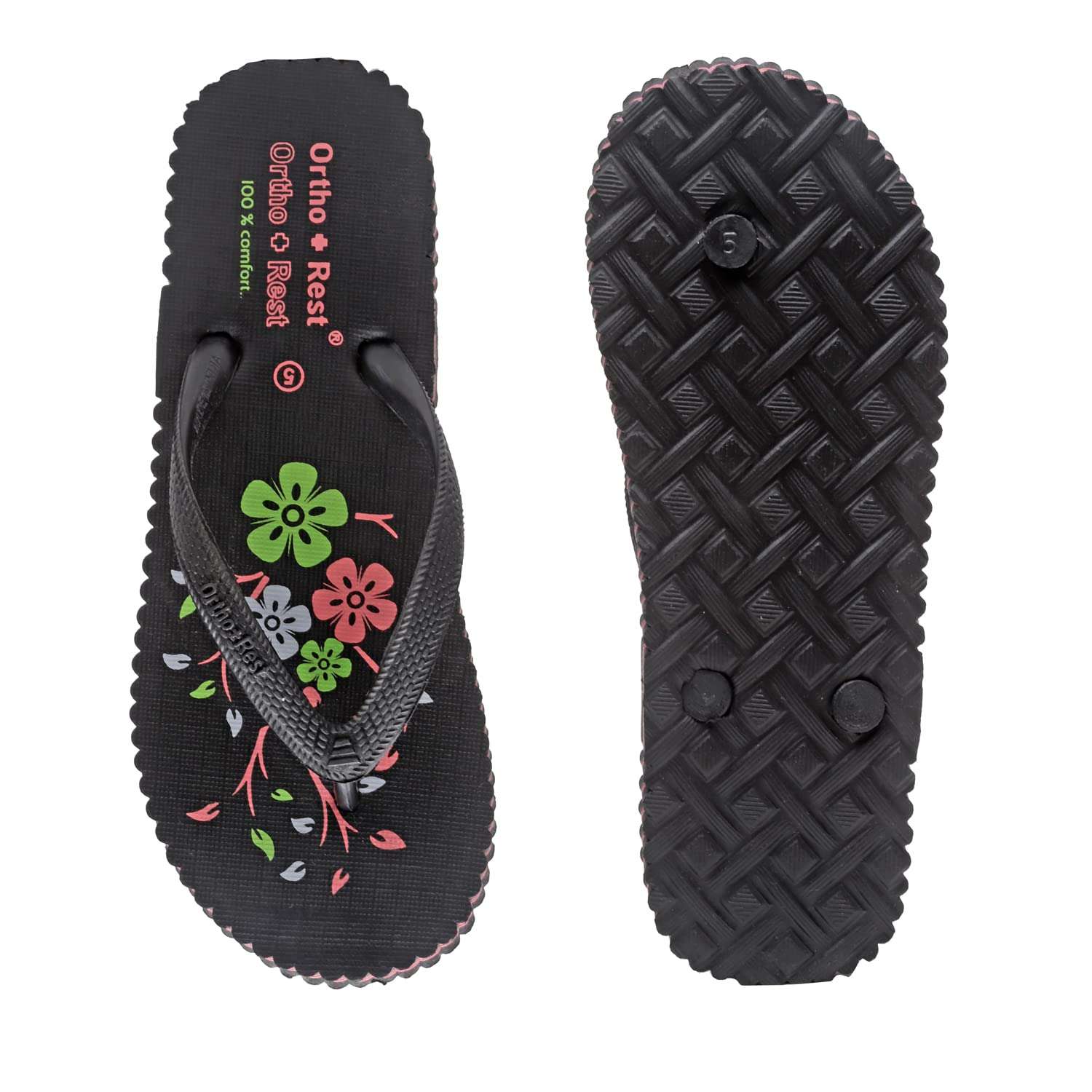 Ortho Rest Women's Comfortable and Stylish Flat Sandals Slipper | Soft Sole Casual Slip-On with back foot support (R115) - Black