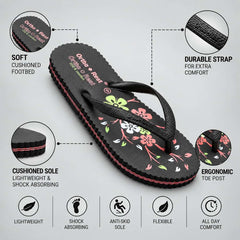 Ortho Rest Women's Comfortable and Stylish Flat Sandals Slipper | Soft Sole Casual Slip-On with back foot support (R115) - Black