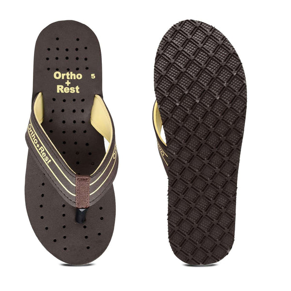 Ortho Rest Women's Comfortable and Stylish Flat Sandals Slipper | Soft Sole Casual Slip-On with back foot support (L331) - Brown