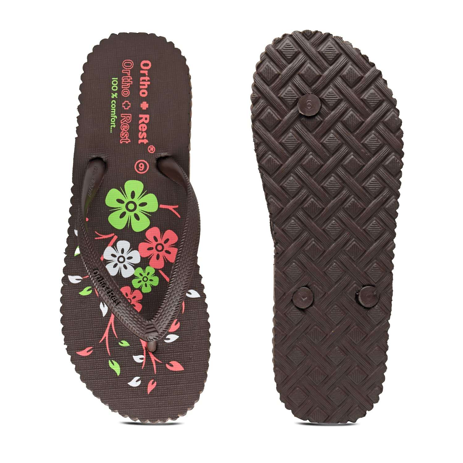 Ortho Rest Women's Comfortable and Stylish Flat Sandals Slipper | Soft Sole Casual Slip-On with back foot support (R115) - Brown