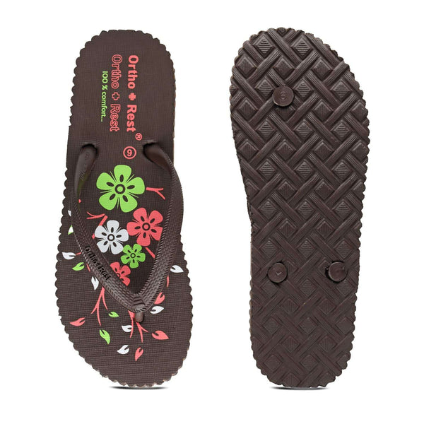 Ortho Rest Women's Comfortable and Stylish Flat Sandals Slipper | Soft Sole Casual Slip-On with back foot support (R115) - Brown