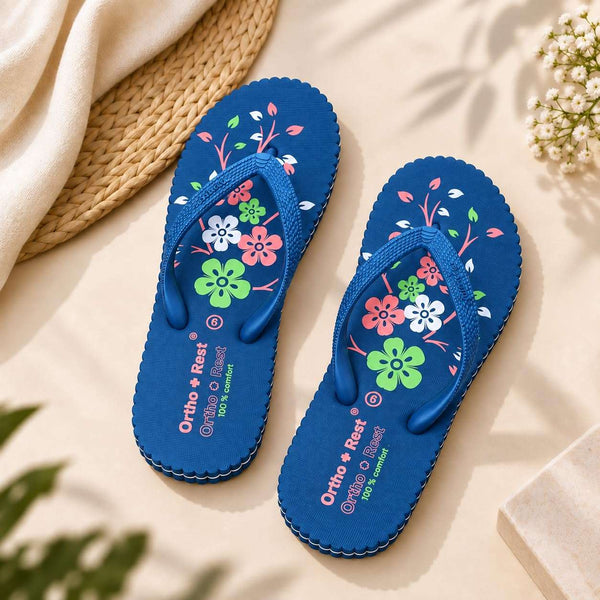 Ortho Rest Women's Comfortable and Stylish Flat Sandals Slipper | Soft Sole Casual Slip-On with back foot support (R115) - Blue