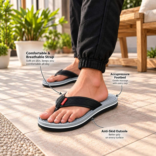Ortho Rest  Men's Flip Flops with Acupressure Footbed (M10015) - Grey