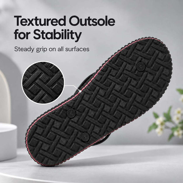 Ortho Rest Women's Comfortable and Stylish Flat Sandals Slipper | Soft Sole Casual Slip-On with back foot support (R115) - Black