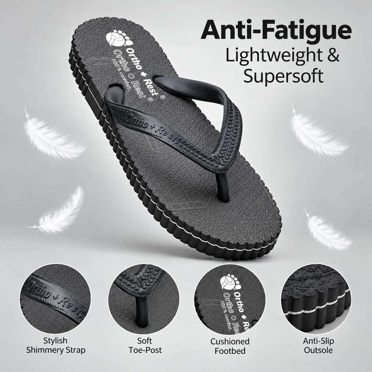 Ortho Rest Hawaii Chappal  Comfort Ortho Care, Bathroom Rubber Flip-Flops (R111) - Grey