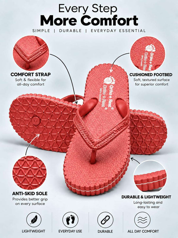 Ortho Rest Hawaii Chappal  Comfort Ortho Care, Bathroom Rubber Flip-Flops (R111) - Red