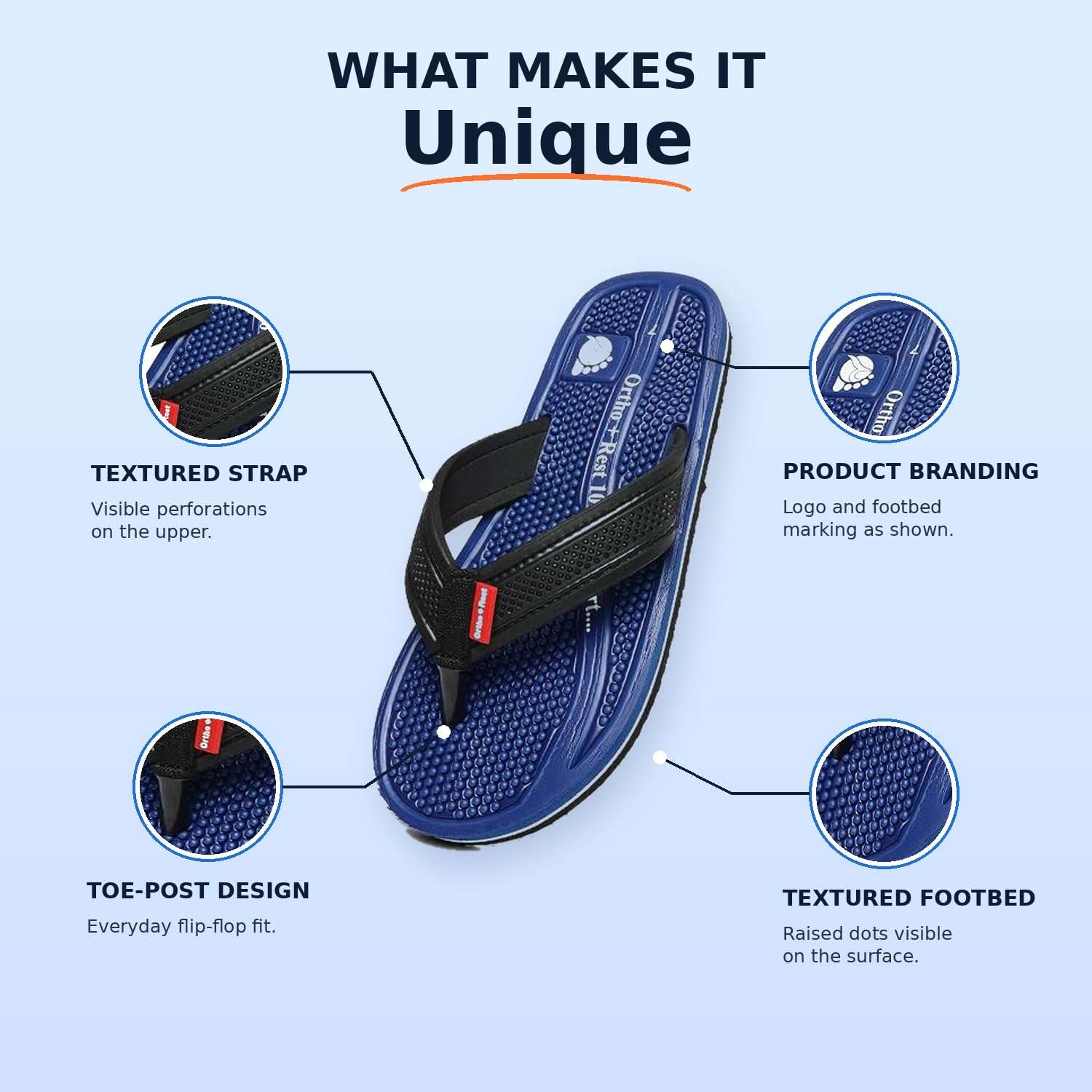 Ortho Rest  Men's Flip Flops with Acupressure Footbed (M10015) - Blue