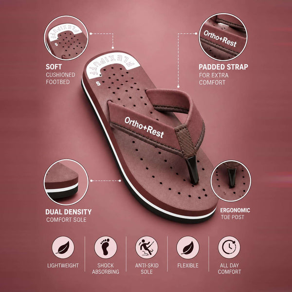 Ortho Rest Women's Comfortable and Stylish Flat Sandals Slipper | Soft Sole Casual Slip-On with back foot support (L300) - Maroon