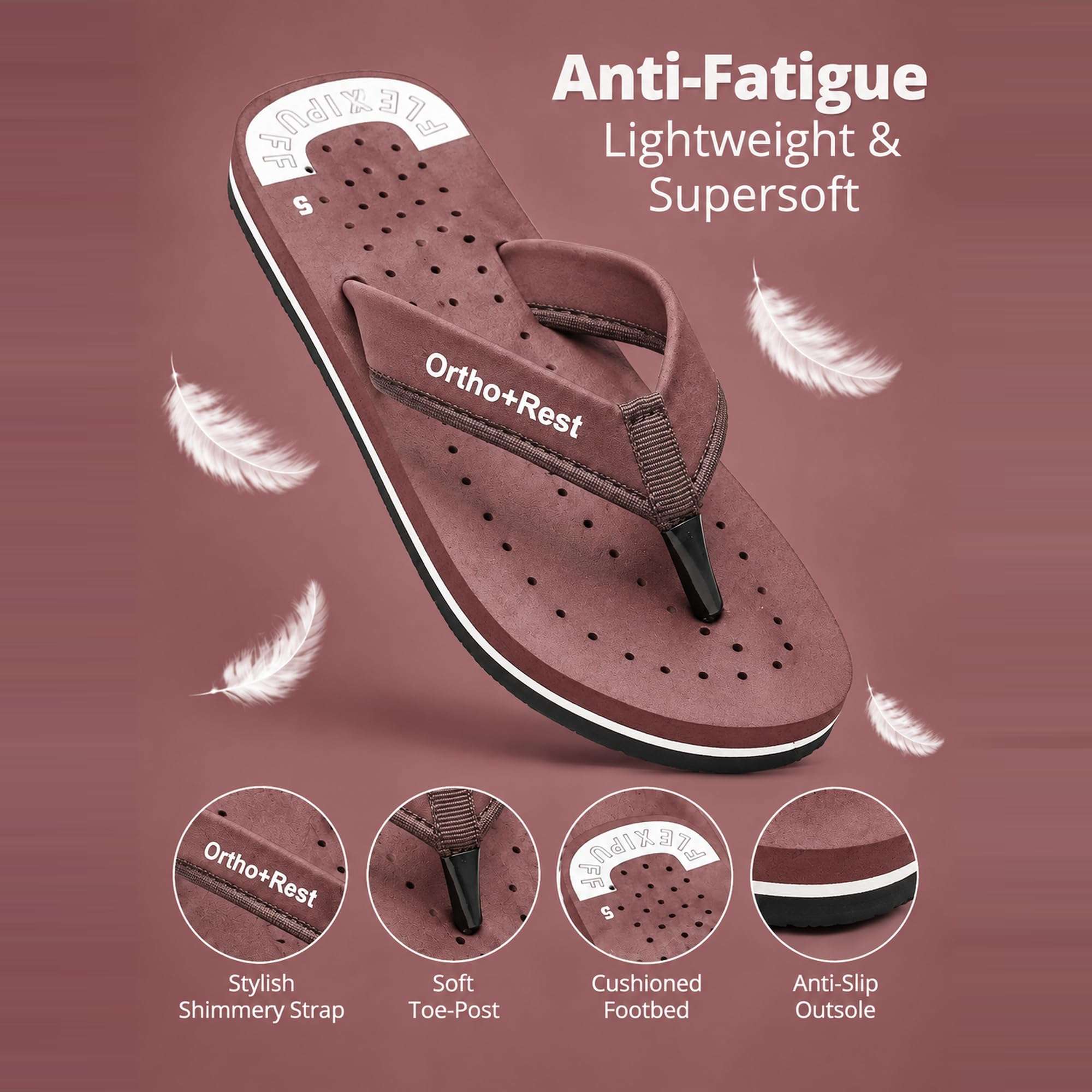 Ortho Rest Women's Comfortable and Stylish Flat Sandals Slipper | Soft Sole Casual Slip-On with back foot support (L300) - Maroon