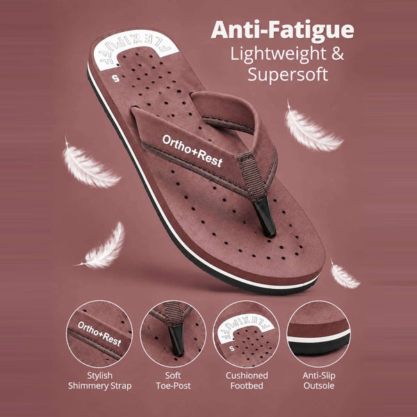 Ortho Rest Women's Comfortable and Stylish Flat Sandals Slipper | Soft Sole Casual Slip-On with back foot support (L300) - Maroon