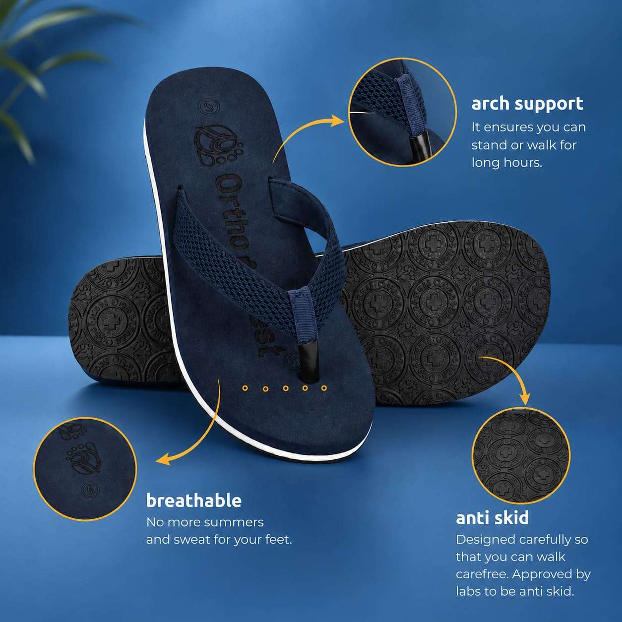 Ortho Rest Women's Comfortable and Stylish Flat Sandals Slipper | Soft Sole Casual Slip-On with back foot support (L217) - Blue