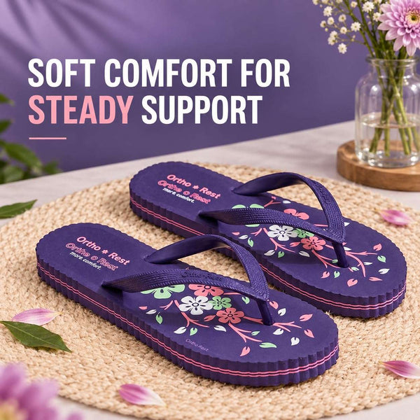 Ortho Rest Women's Comfortable and Stylish Flat Sandals Slipper | Soft Sole Casual Slip-On with back foot support (R115) - Purple