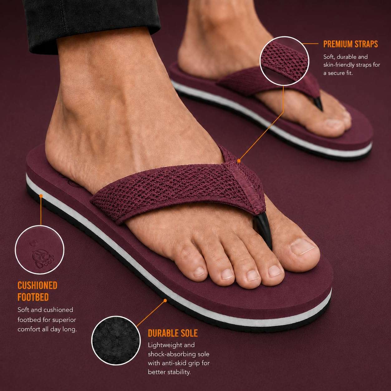 Ortho Rest Women's Comfortable and Stylish Flat Sandals Slipper | Soft Sole Casual Slip-On with back foot support (L217) - Maroon