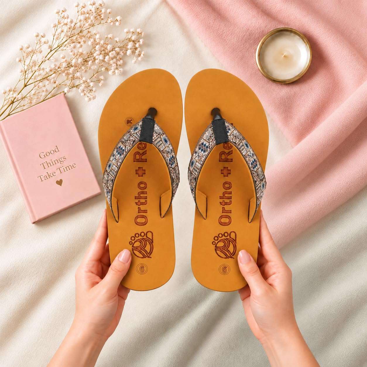 Ortho Rest Women's Comfortable and Stylish Flat Sandals Slipper | Soft Sole Casual Slip-On with back foot support (L221) - Tan