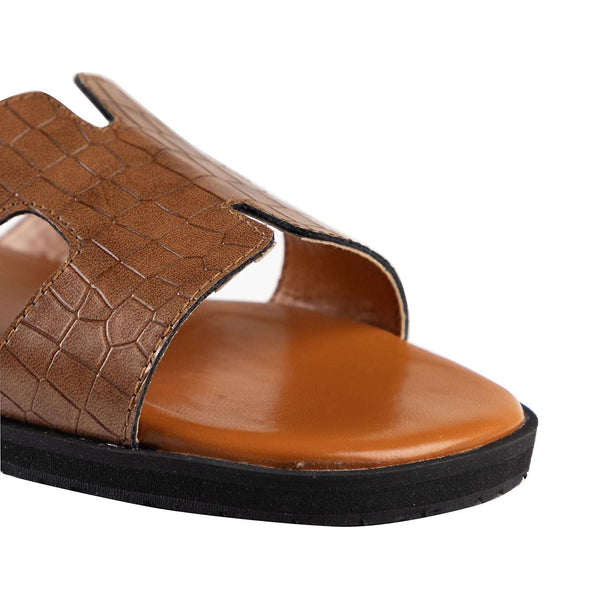 Ortho Rest Women’s Stylish Crocodile Textured Slider Sandals (HH01) - Tan
