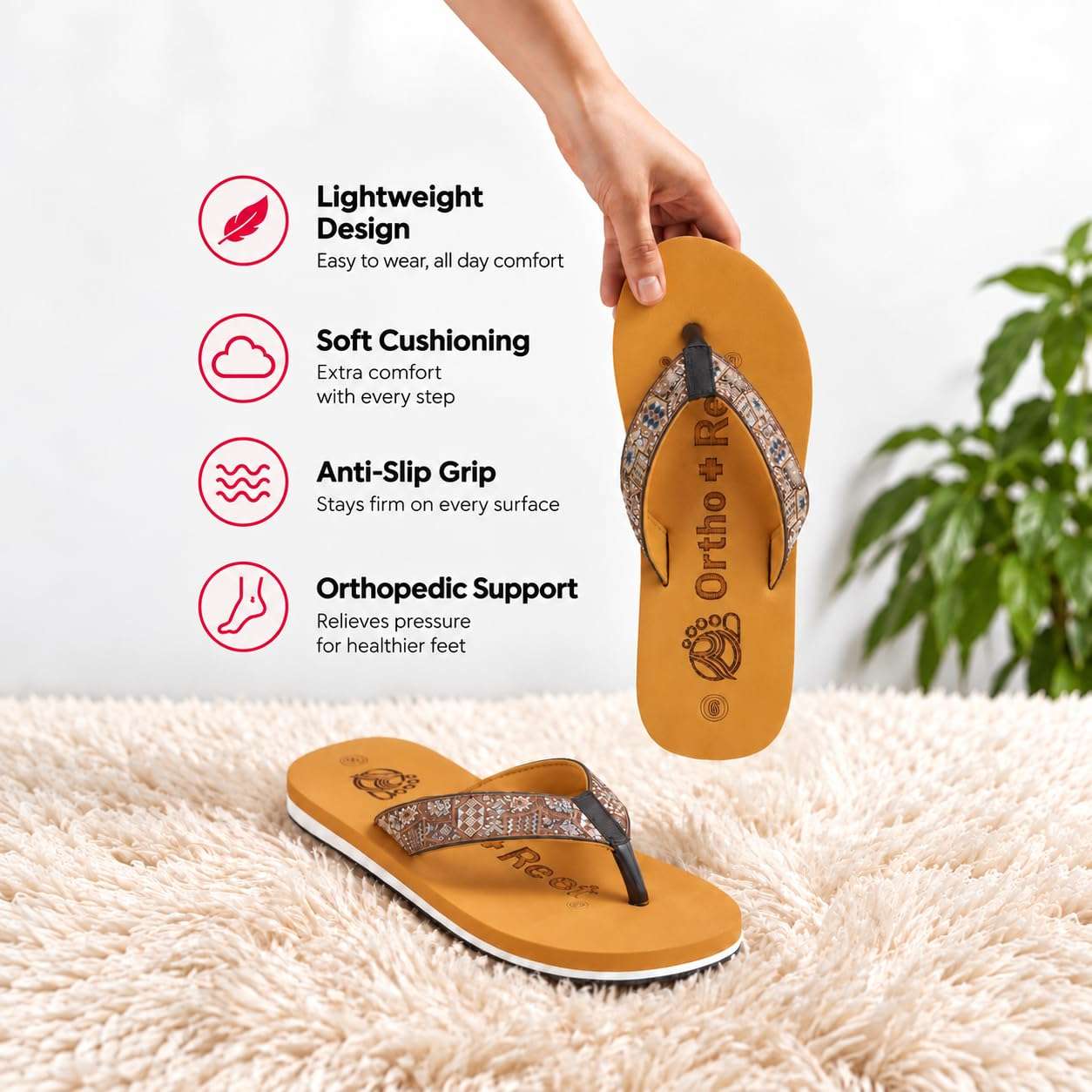 Ortho Rest Women's Comfortable and Stylish Flat Sandals Slipper | Soft Sole Casual Slip-On with back foot support (L221) - Tan