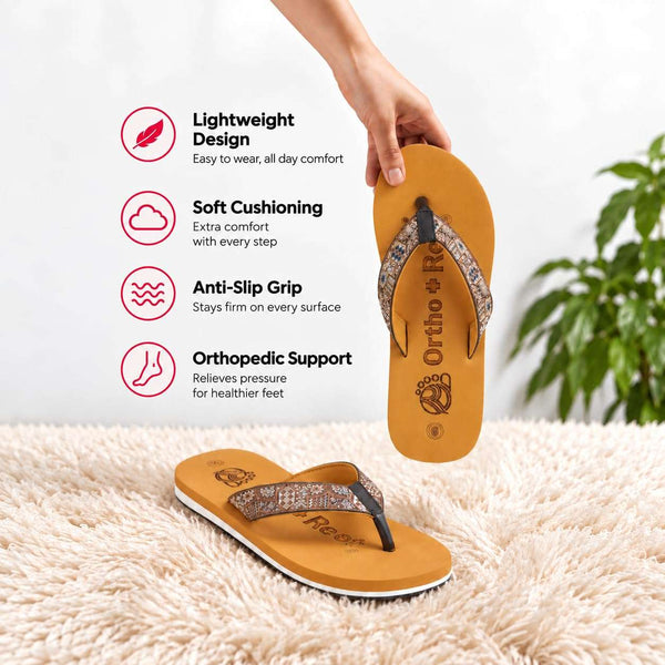 Ortho Rest Women's Comfortable and Stylish Flat Sandals Slipper | Soft Sole Casual Slip-On with back foot support (L221) - Tan