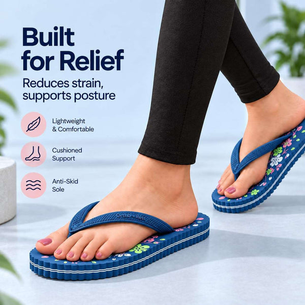 Ortho Rest Women's Comfortable and Stylish Flat Sandals Slipper | Soft Sole Casual Slip-On with back foot support (R115) - Blue