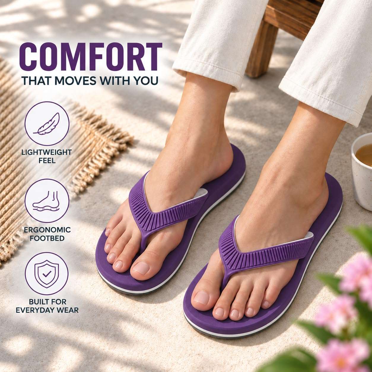 Ortho Rest  Slippers for Women with Cushioned Anti-Skid Sole (L219) - Purple