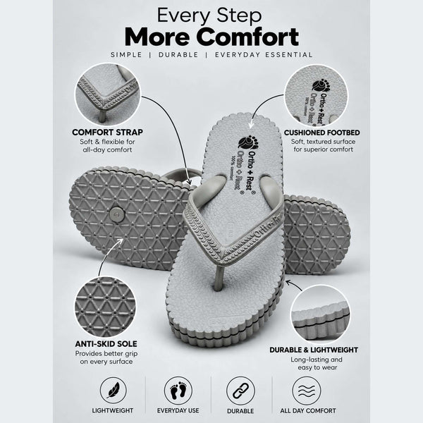 Ortho Rest Hawaii Chappal  Comfort Ortho Care, Bathroom Rubber Flip-Flops (R111) - Light Grey