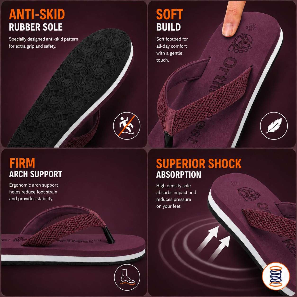 Ortho Rest Women's Comfortable and Stylish Flat Sandals Slipper | Soft Sole Casual Slip-On with back foot support (L217) - Maroon