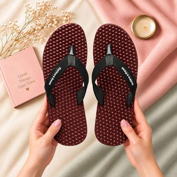 Ortho Rest Women's Comfortable and Stylish Flat Sandals Slipper | Soft Sole Casual Slip-On with back foot support (L777) - Maroon