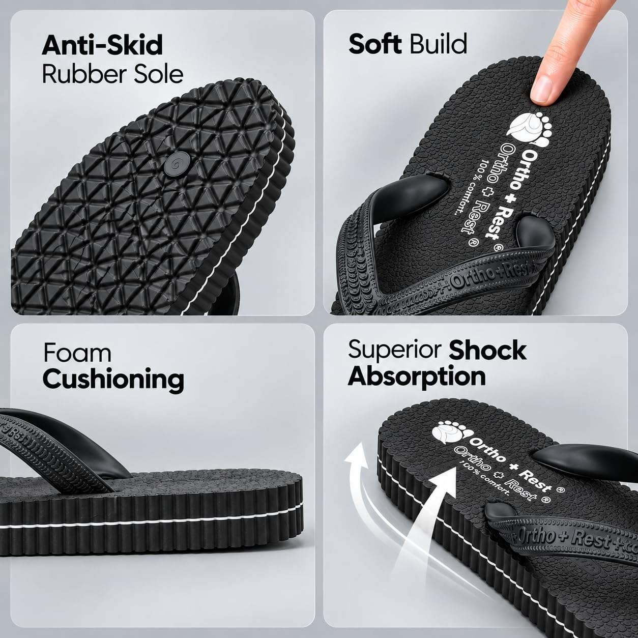 Ortho Rest Hawaii Chappal  Comfort Ortho Care, Bathroom Rubber Flip-Flops (R111) - Black