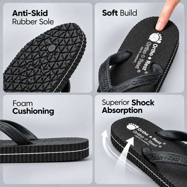 Ortho Rest Hawaii Chappal  Comfort Ortho Care, Bathroom Rubber Flip-Flops (R111) - Black
