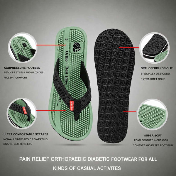 Ortho Rest Women's Comfortable and Stylish Flat Sandals Slipper | Soft Sole Casual Slip-On with back foot support (L215) - Green