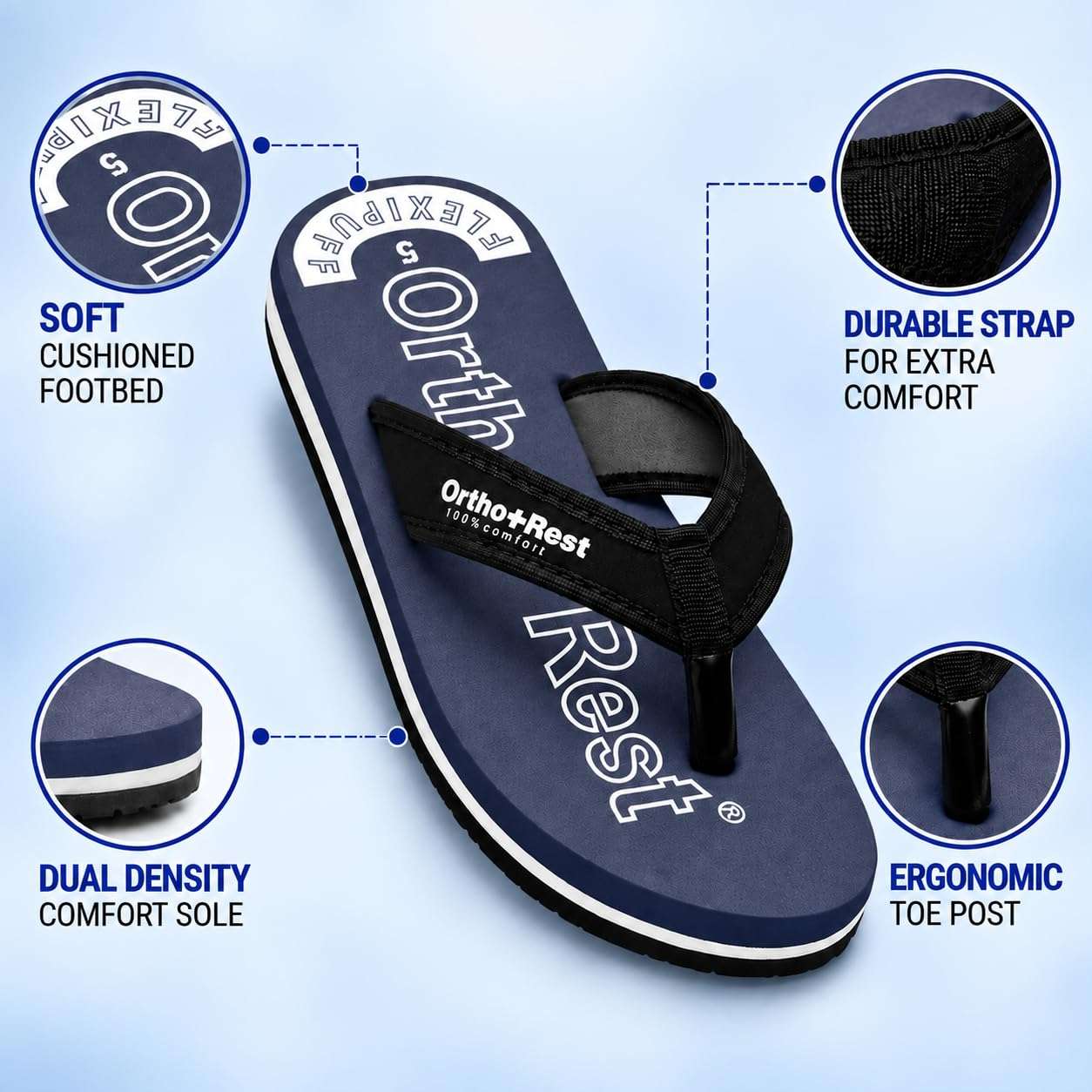 Ortho Rest Comfort Extra Soft Ortho Slippers for Women |  Doctor Chappal Footwear | Casual Flip Flops for Home Daily Use (L333) - Blue