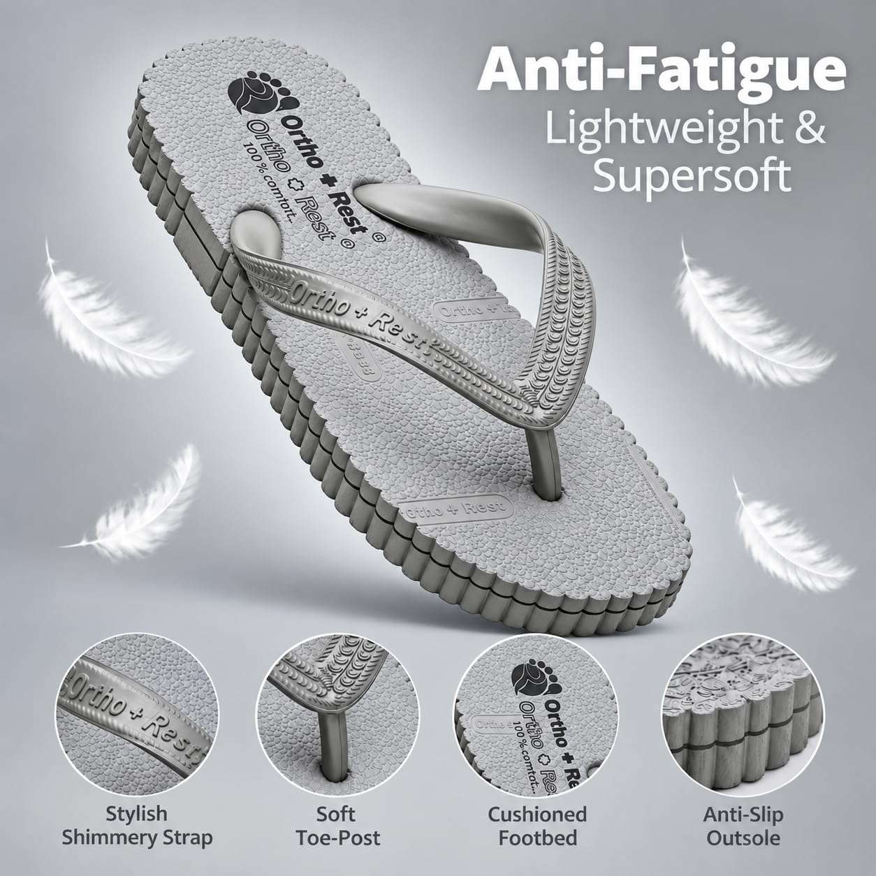 Ortho Rest Hawaii Chappal  Comfort Ortho Care, Bathroom Rubber Flip-Flops (R111) - Light Grey