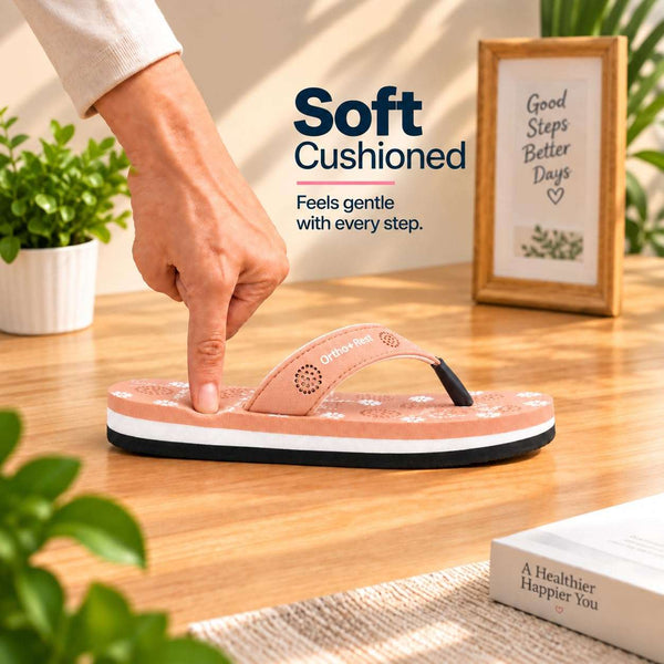 Ortho Rest Women's Comfortable and Stylish Flat Sandals Slipper | Soft Sole Casual Slip-On with back foot support (L218) - Peach