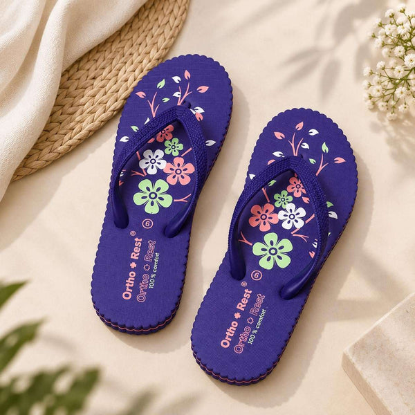 Ortho Rest Women's Comfortable and Stylish Flat Sandals Slipper | Soft Sole Casual Slip-On with back foot support (R115) - Purple