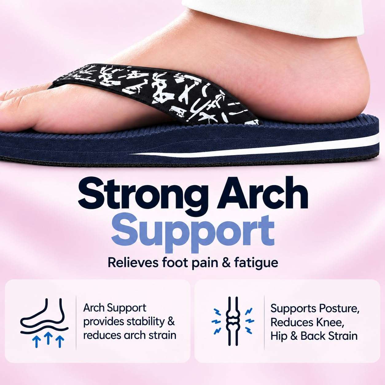Ortho Rest Women's Comfortable and Stylish Flat Sandals Slipper | Soft Sole Casual Slip-On with back foot support (ARCH02) - Navy Blue
